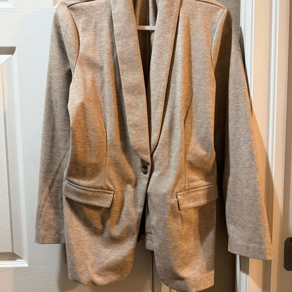 Maurice Taupe Collar Blazer, L— Soft Jersey Professional Jacket